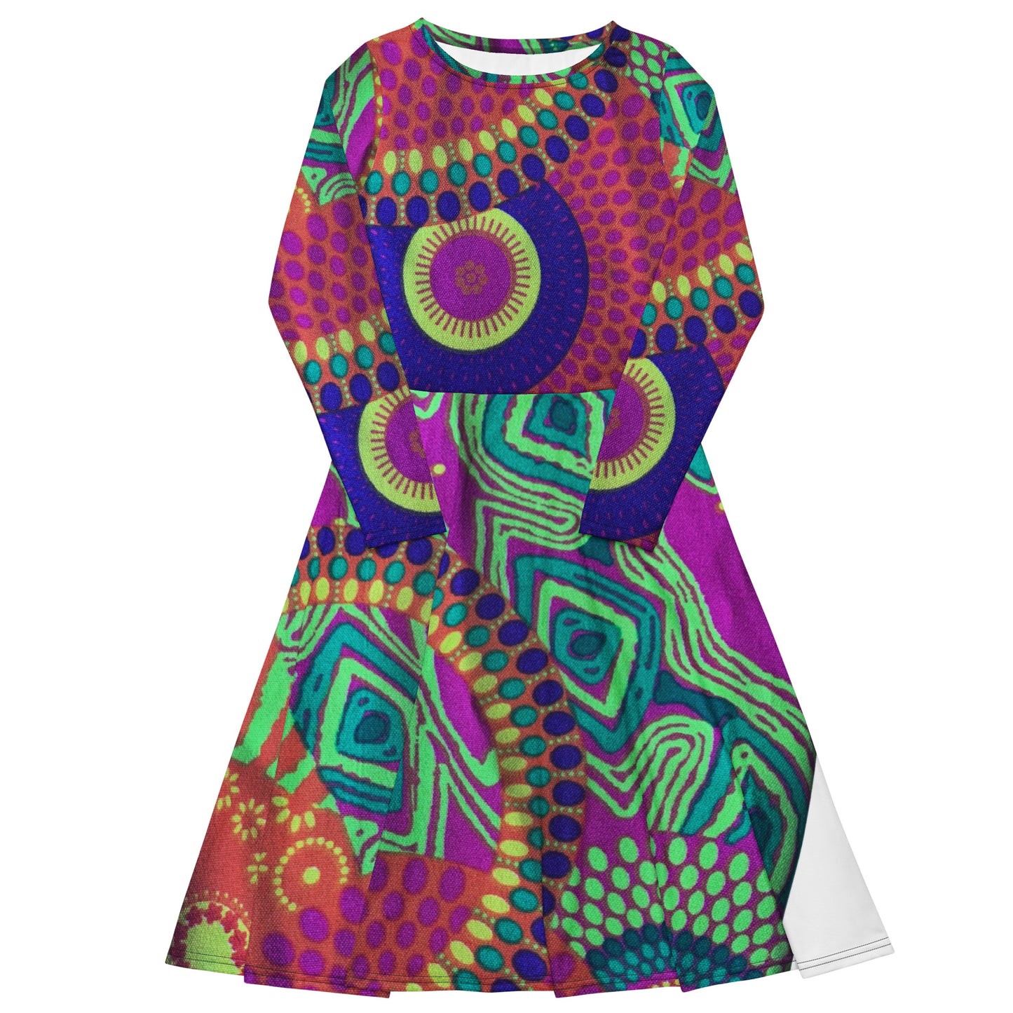 All-over print long sleeve midi dress