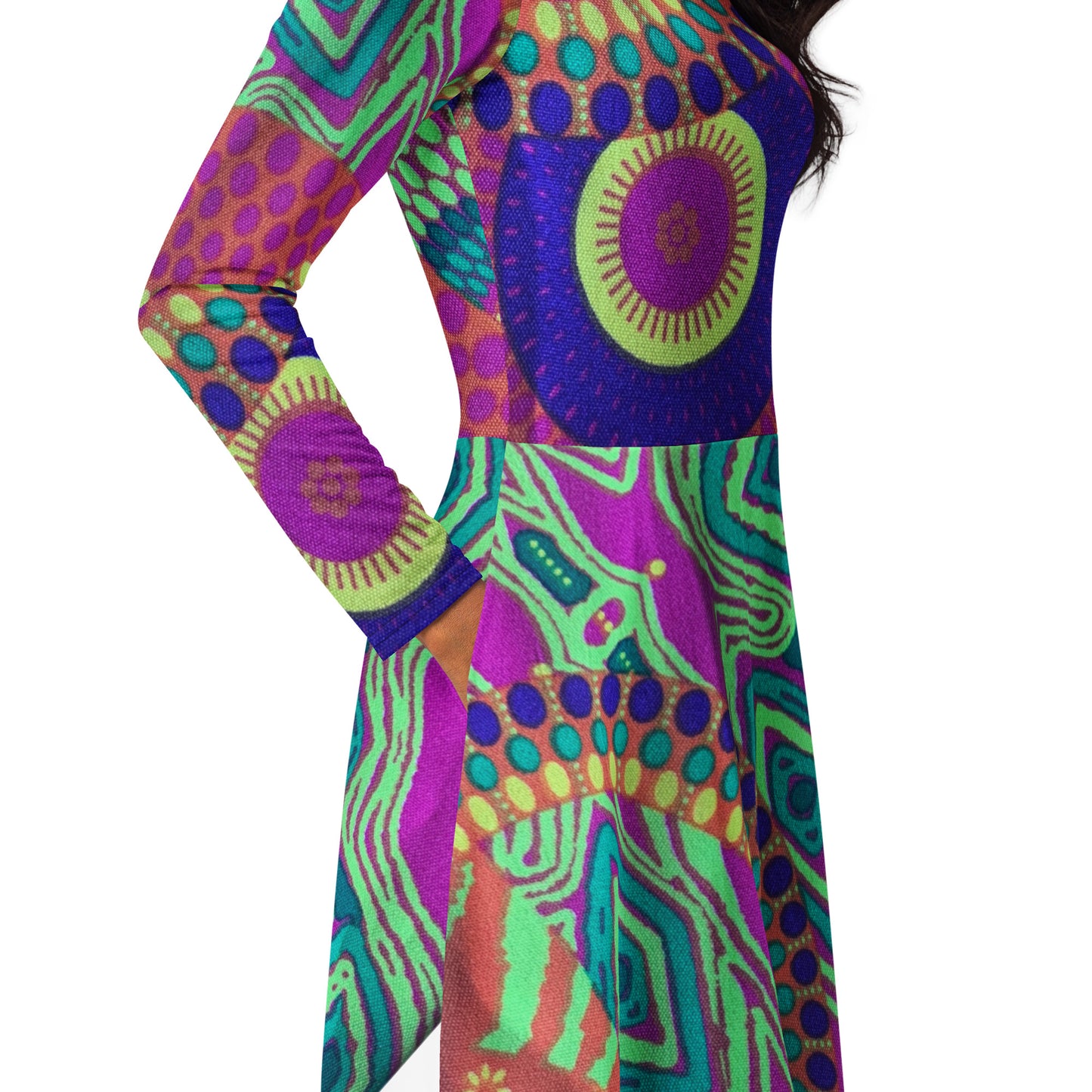 All-over print long sleeve midi dress