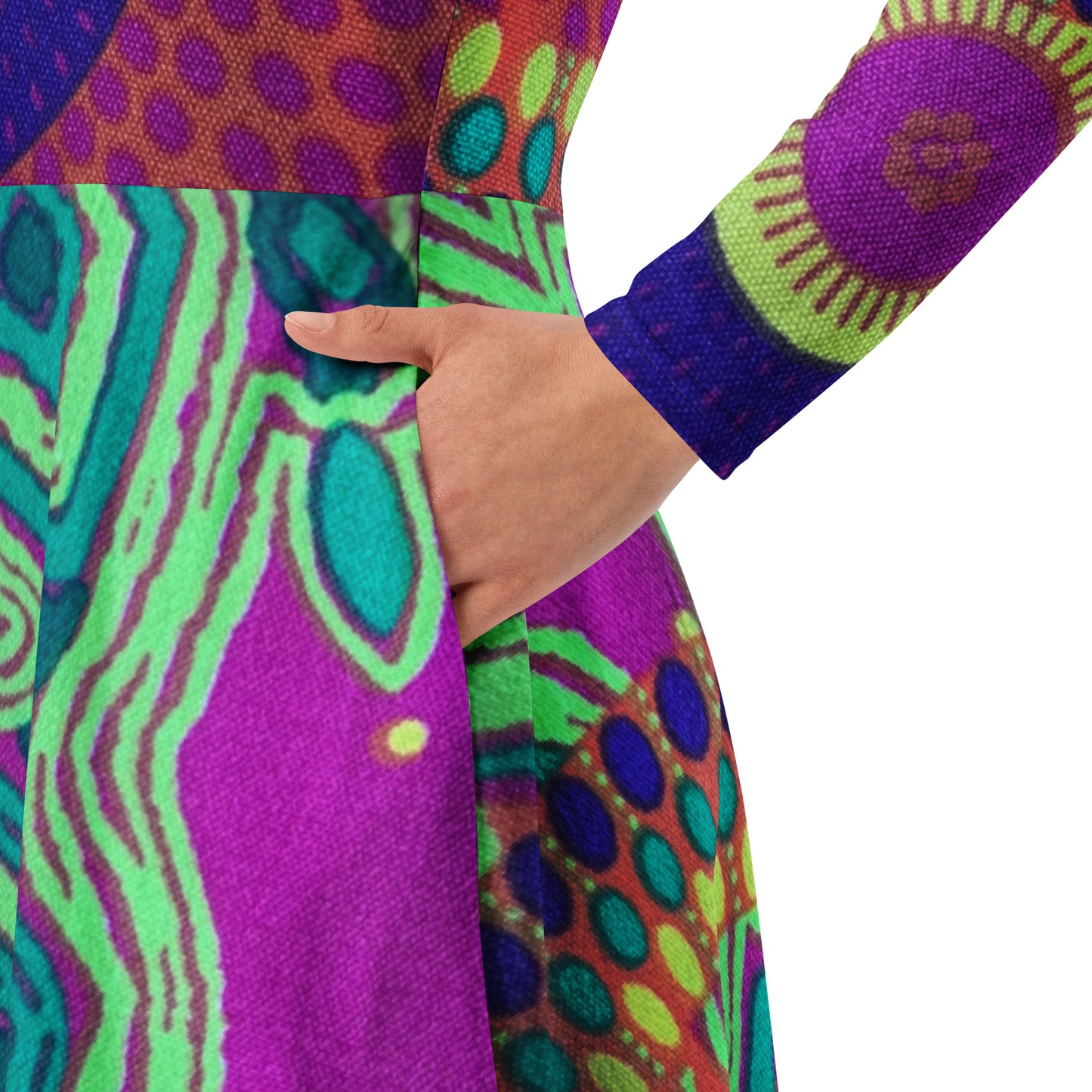 All-over print long sleeve midi dress